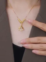 Elegant Gold Plated Fan Necklace for Women | Stylish Pendant Jewelry